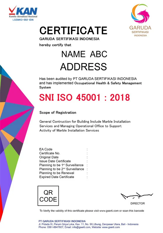 contoh sertifikat iso 45001 kan